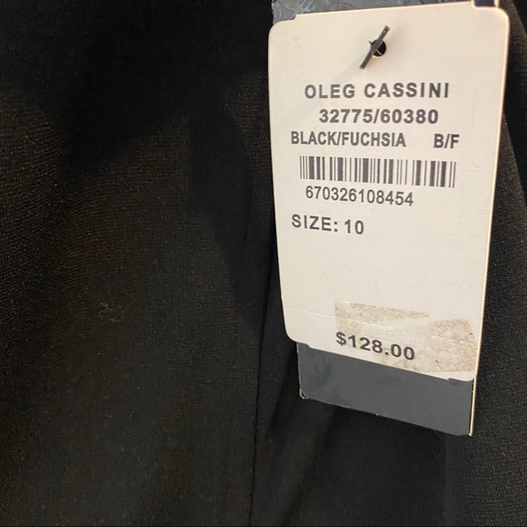 Oleg Cassini Black Dress with fuchsia trim sz 10 - Picture 8 of 9